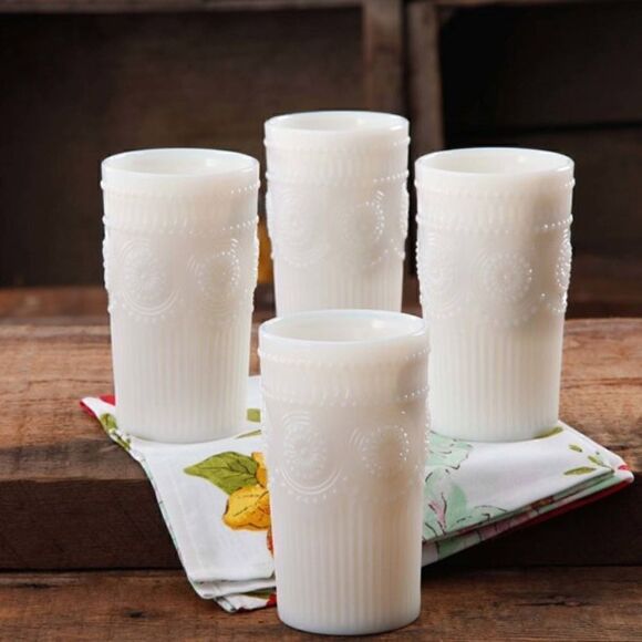 🦋 RARE! HTF! 🦋 EUC Pioneer Woman Adeline 16 oz Tumbler, Set of 4, White - Picture 4 of 7